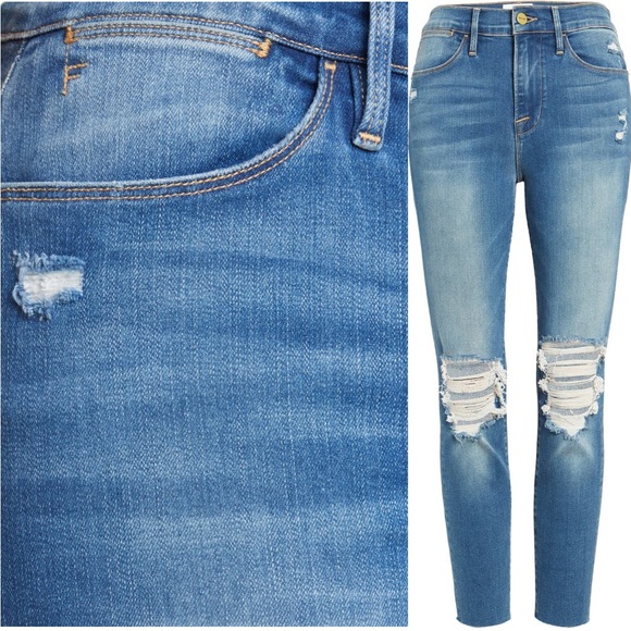 FRAME Le High Ripped High Waist Raw Hem Crop Skinny Jeans - Picture 4 of 14